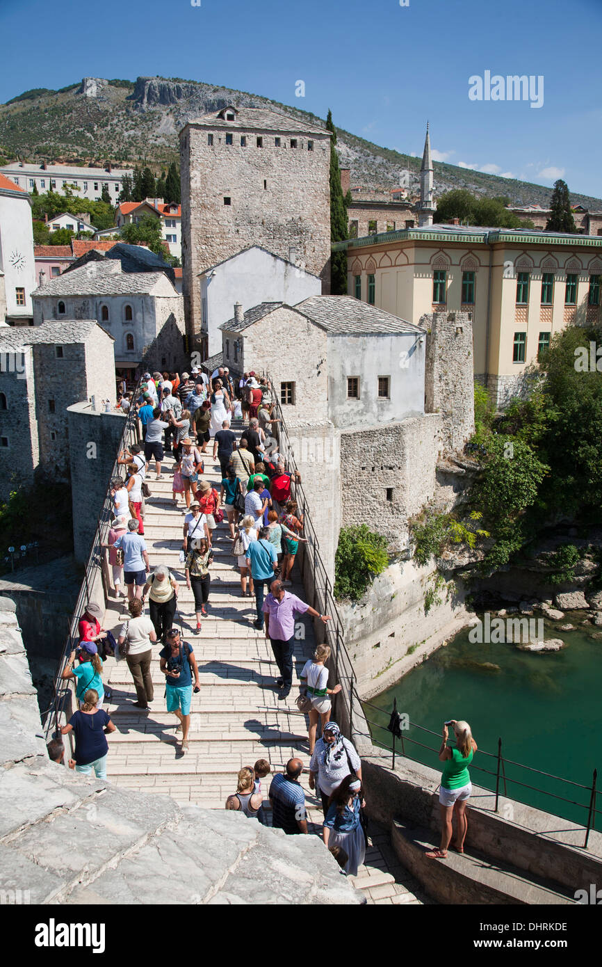helabija tower and the old bridge, mostar, bosnia and herzegovina, europe Stock Photo
