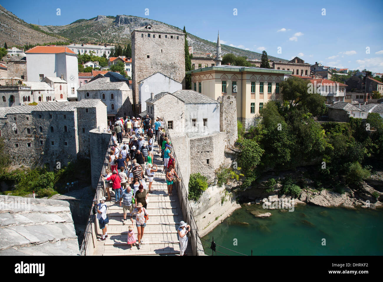 helabija tower and the old bridge, mostar, bosnia and herzegovina, europe Stock Photo