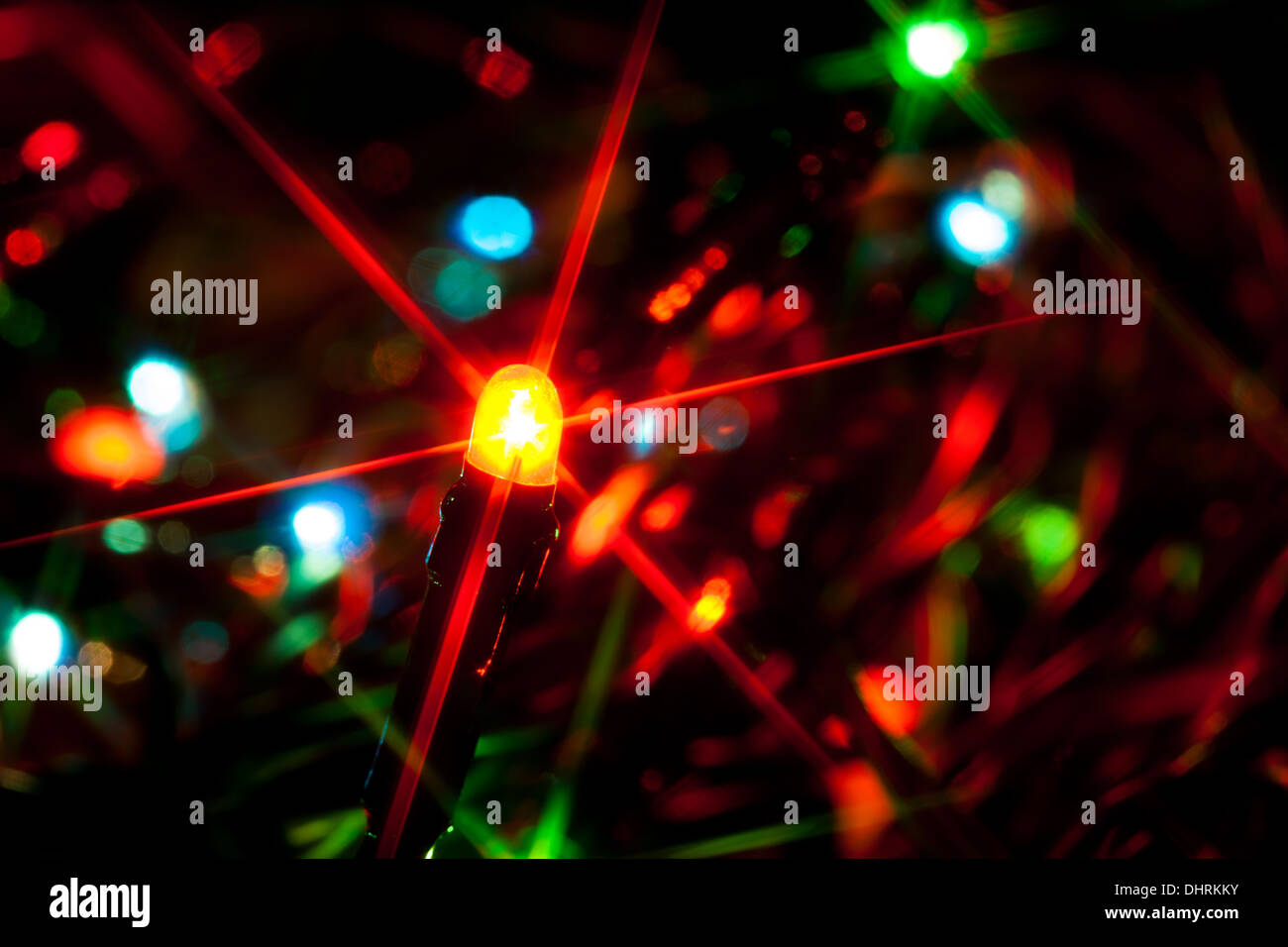 christmas lights closeup shiny star Stock Photo