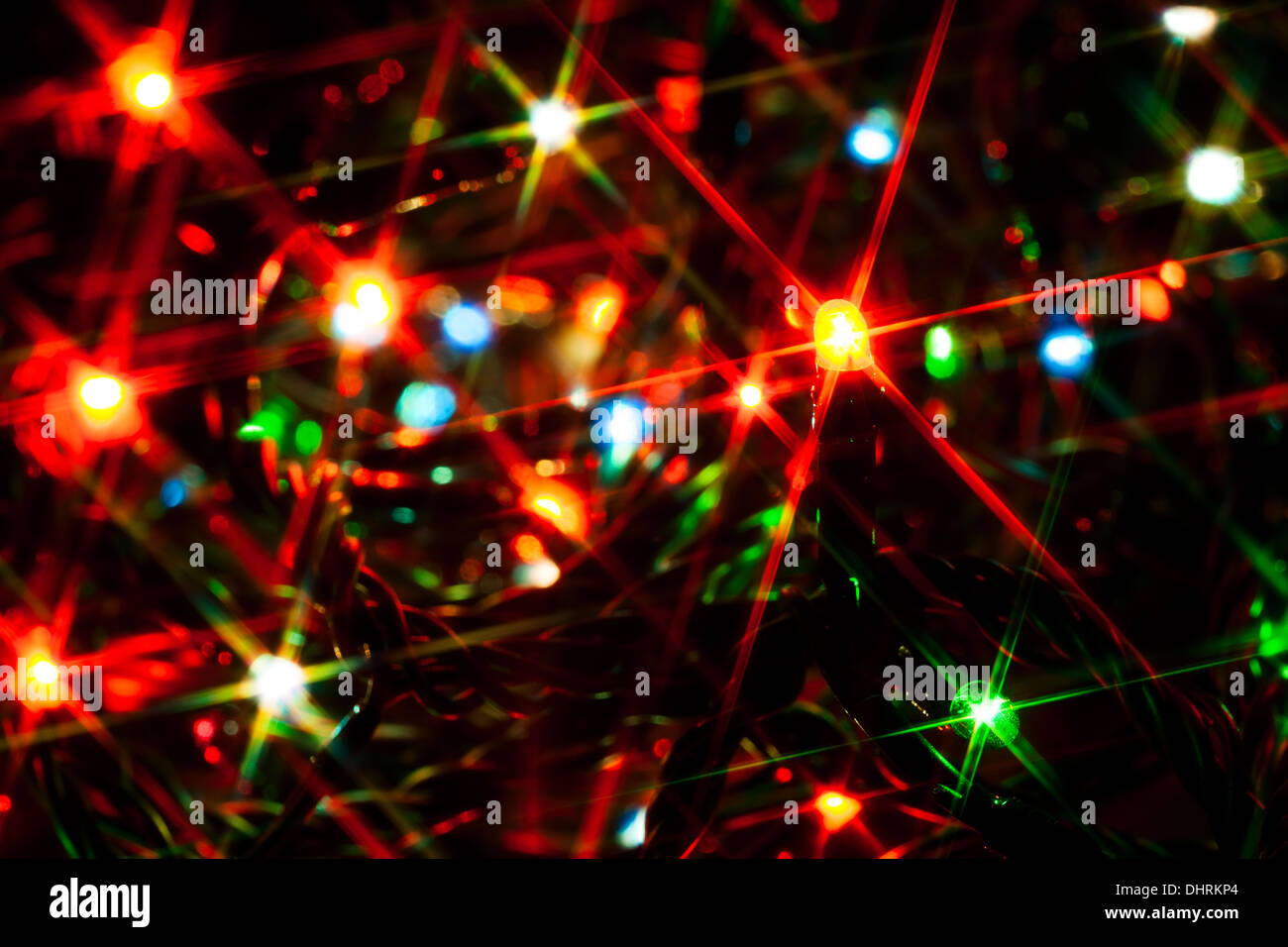 christmas lights closeup shiny star Stock Photo