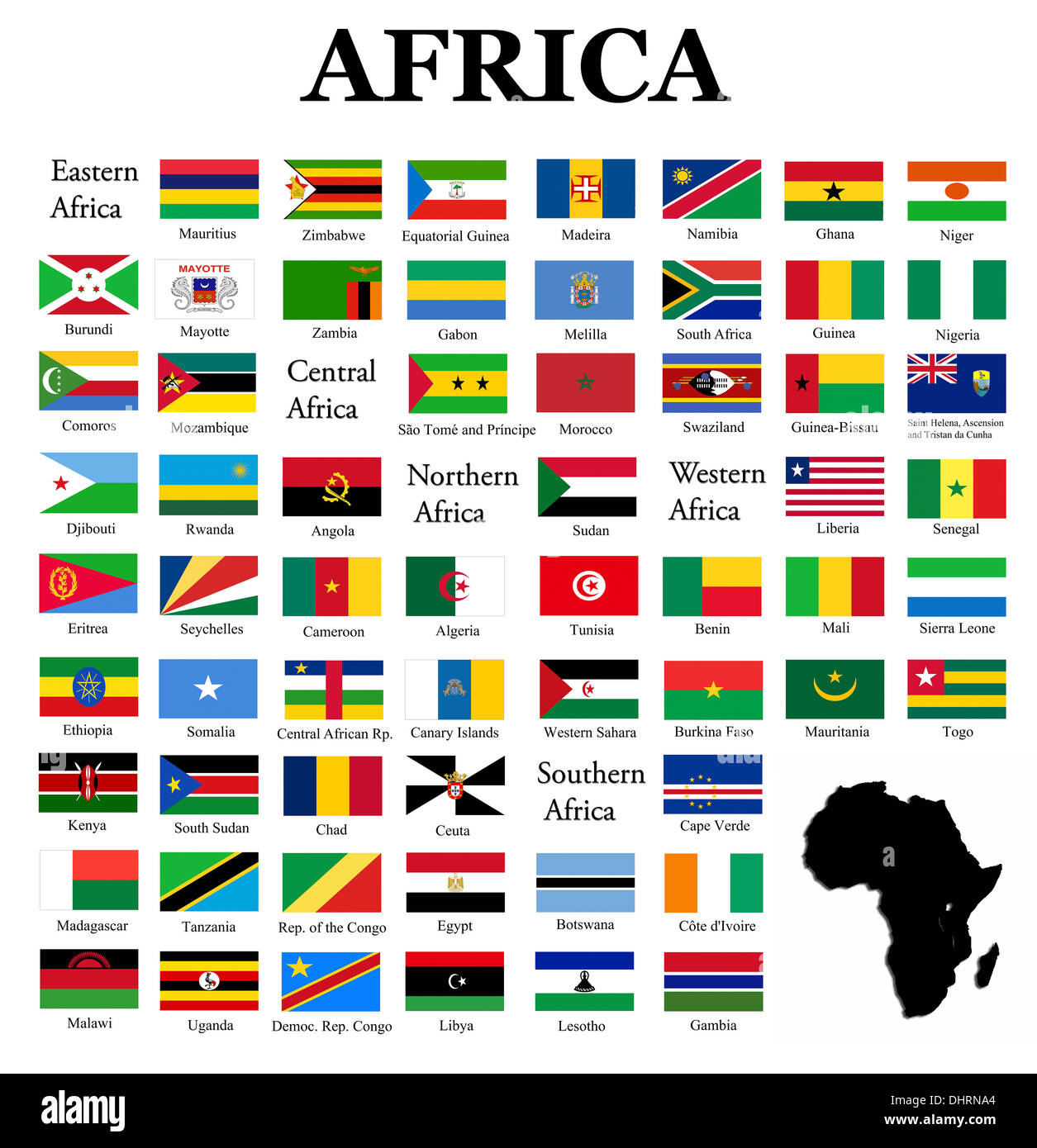 Flags of Africa - complete set of flags in original colors over white