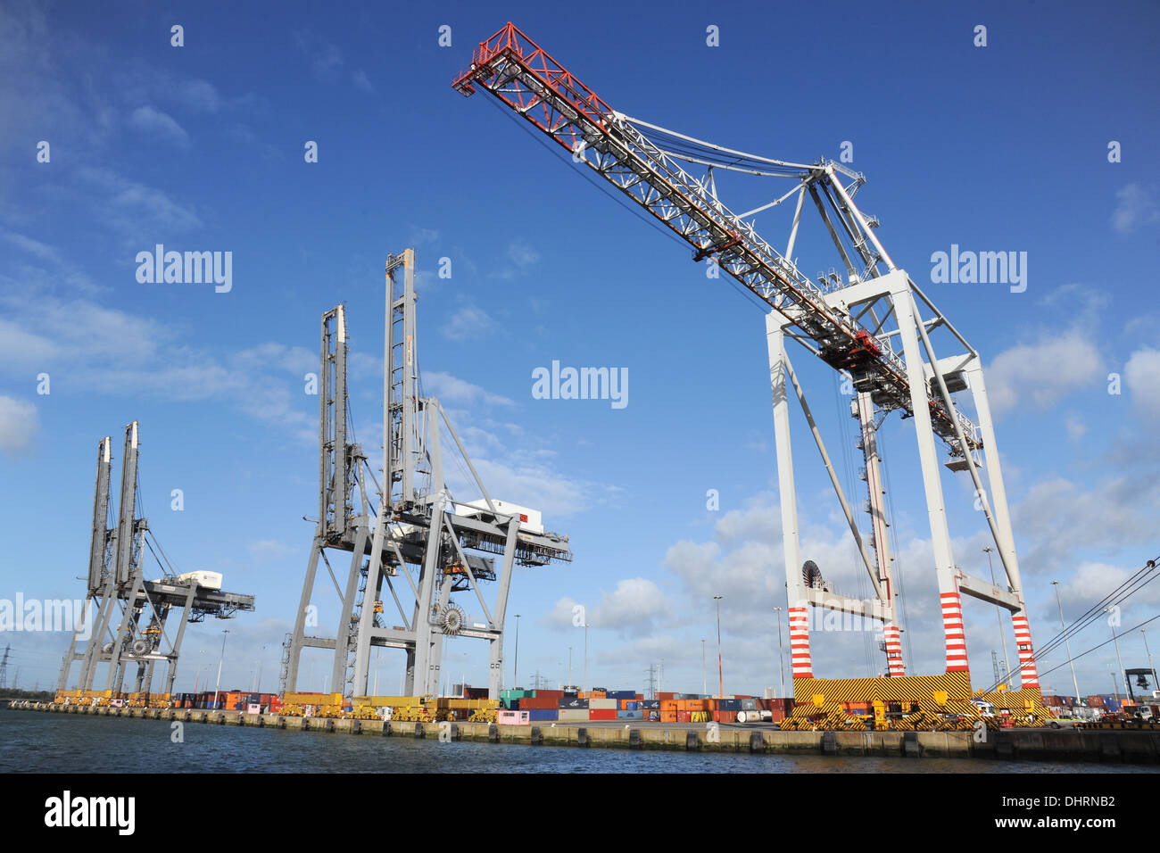 Cranes at the international container port, Southampton. England. November 2013. Stock Photo