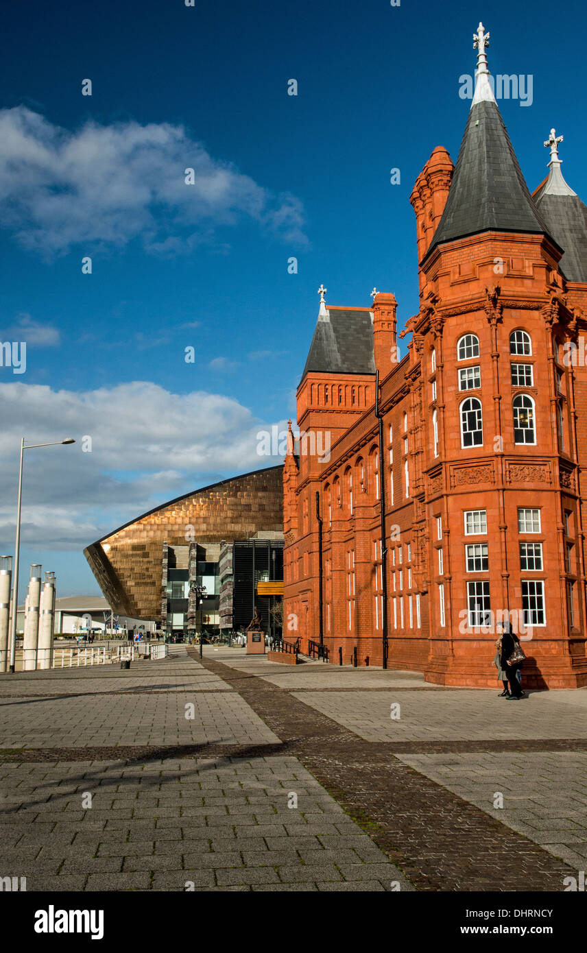 Wales Millennium Centre and the Pierhead Building Cardiff Bay Wales Stock Photo