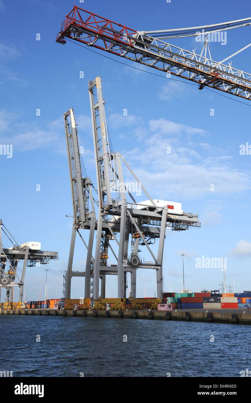 Cranes at the international container port, Southampton. England. November 2013. Stock Photo
