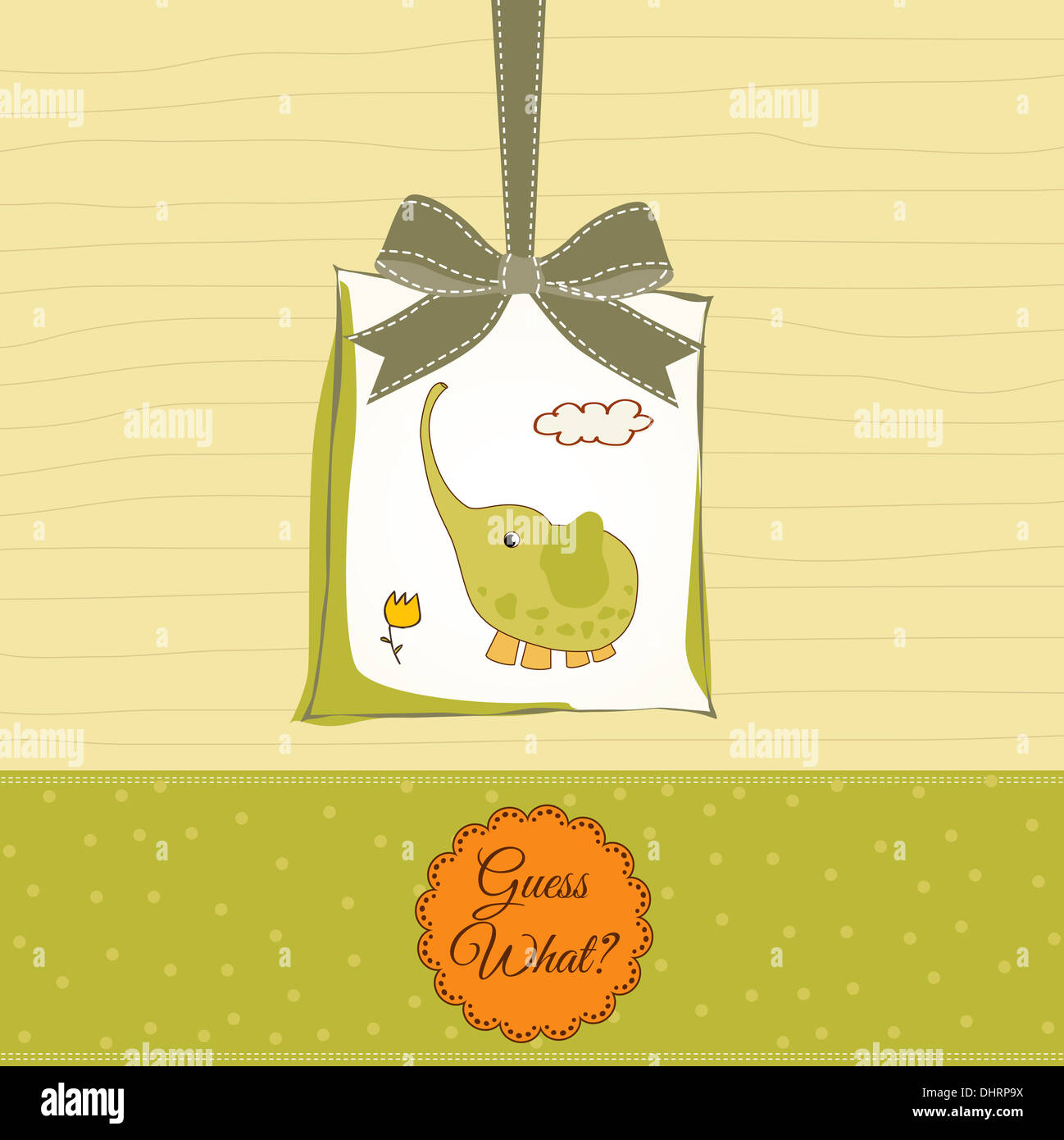 romantic baby announcement card with elephant, vector format Stock