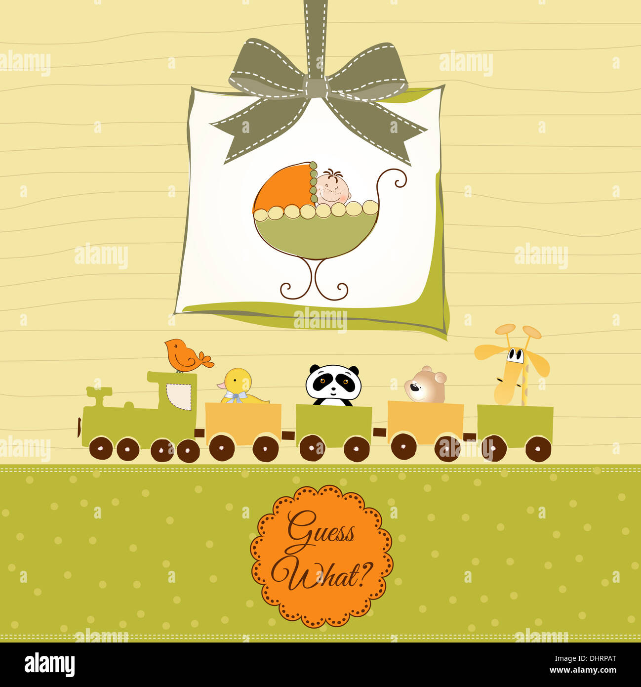 baby shower card with cute stroller, vector format Stock Photo - Alamy