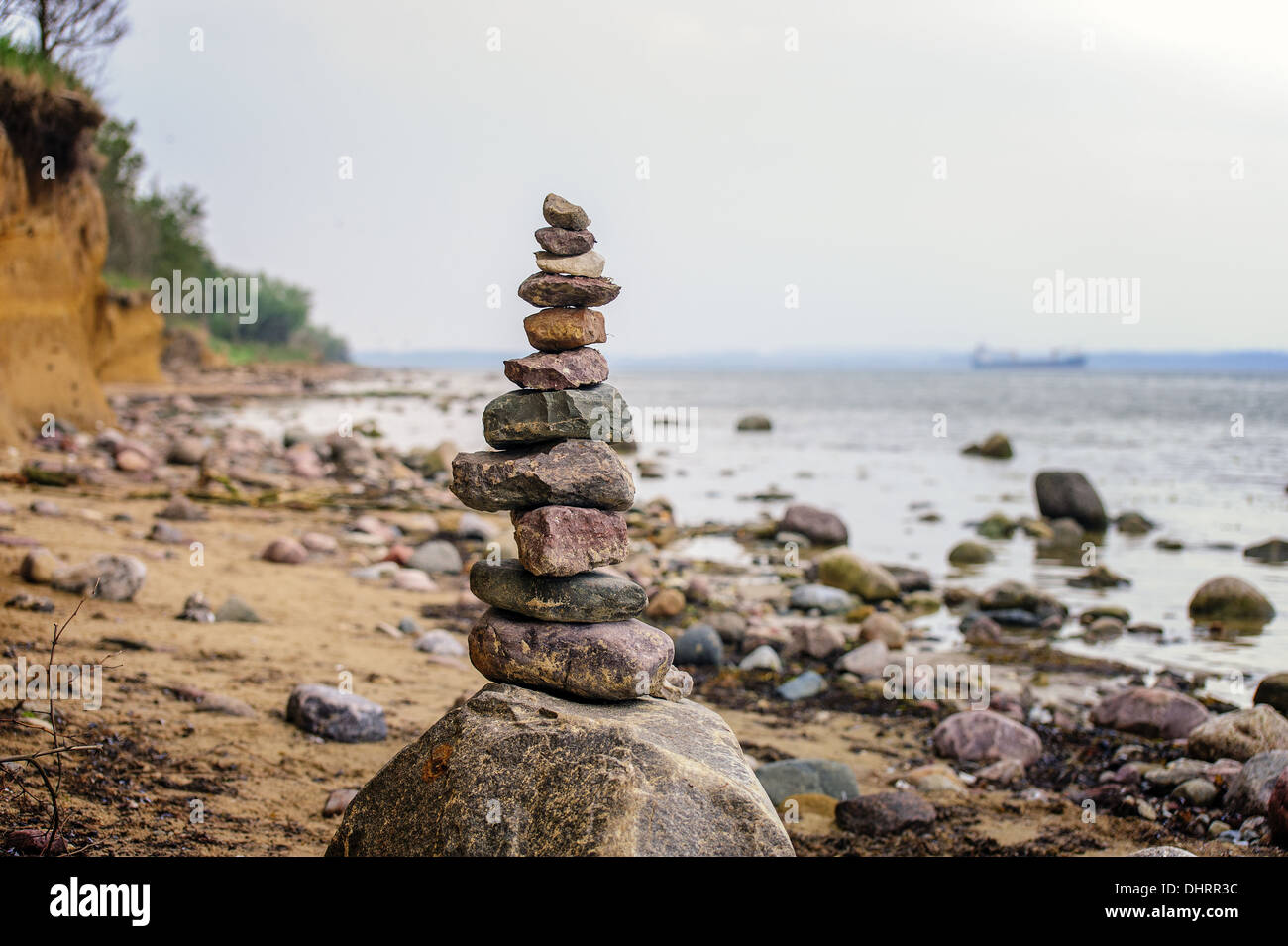 Cairn on the cliffs of the island of Poel Stock Photo