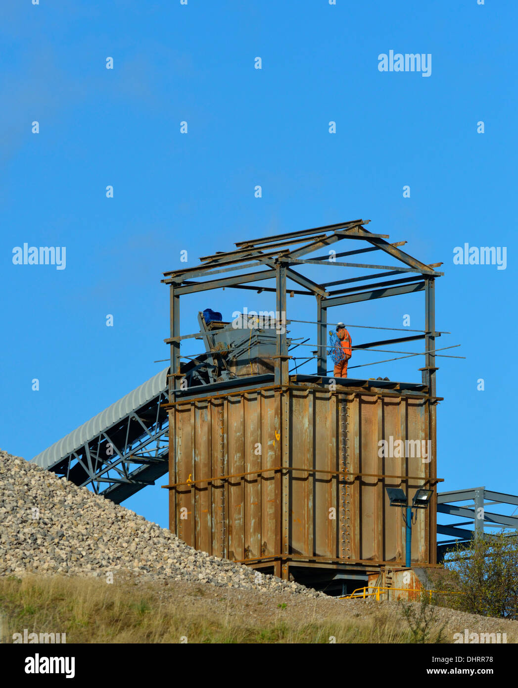 Worker at Shap Beck Quarry, Shap, Cumbria, England, United Kingdom, Europe. Stock Photo