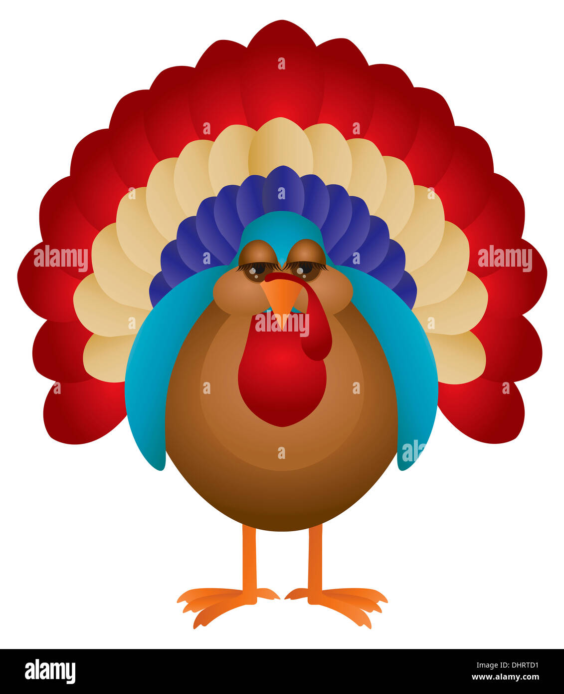 Colorful Turkey Cute Cartoon For Thanksgiving Isolated on White