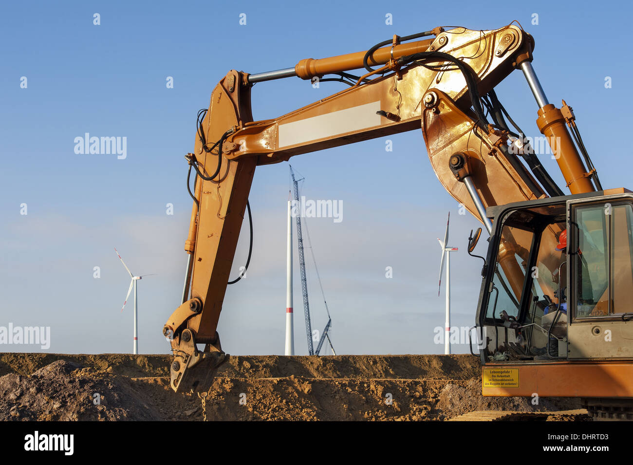 Machinery at work on a new wind farm Stock Photo