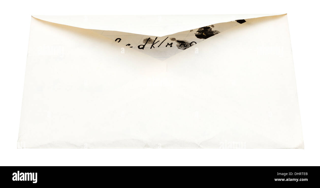 unsealed paper envelope with letter with children scribbles isolated on