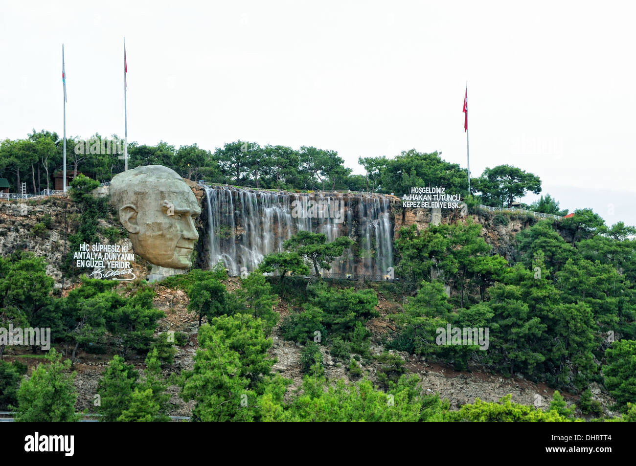 Waterfall in honor of Ataturk above Antalya Stock Photo