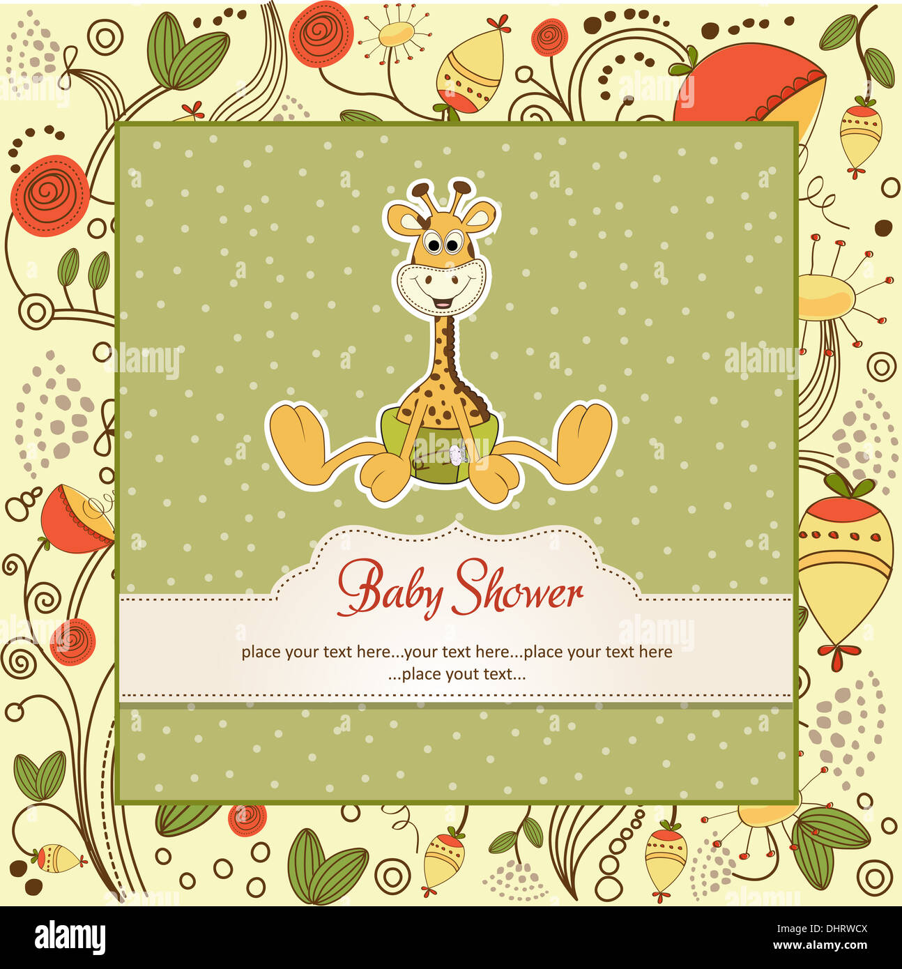 baby shower card with baby giraffe, vector illustration Stock Photo - Alamy