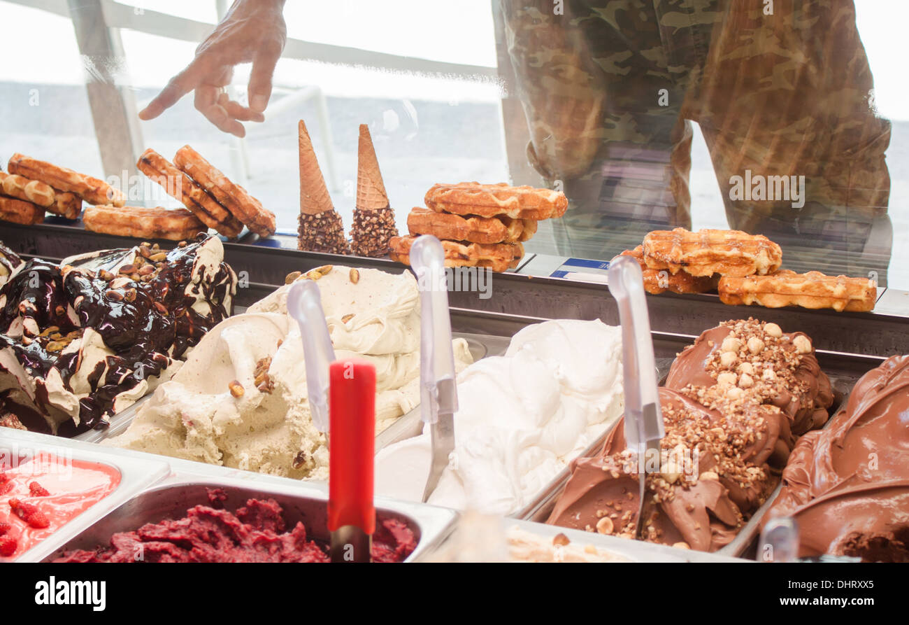 icecream inside showcase Italian gelateria gelato dolce closeup