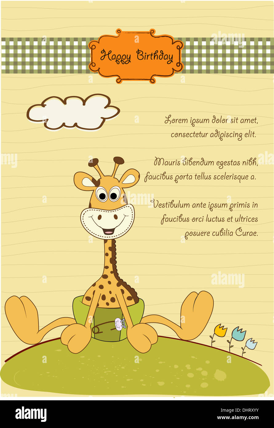 baby shower card with baby giraffe, vector illustration Stock Photo - Alamy