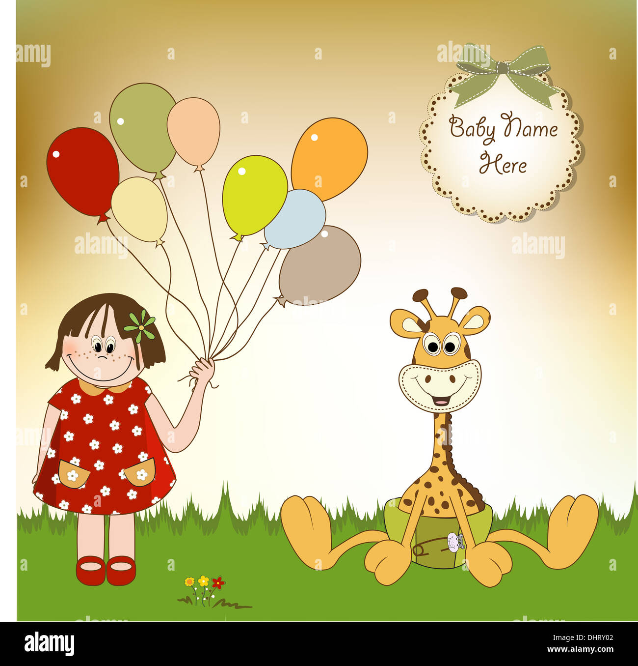 baby shower card with baby giraffe, vector illustration Stock Photo - Alamy