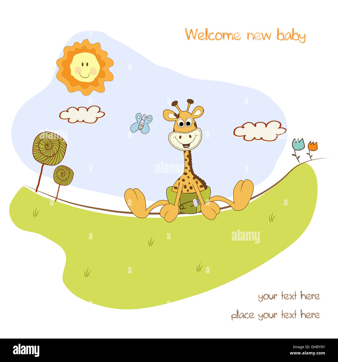 baby shower card with baby giraffe, vector illustration Stock Photo - Alamy