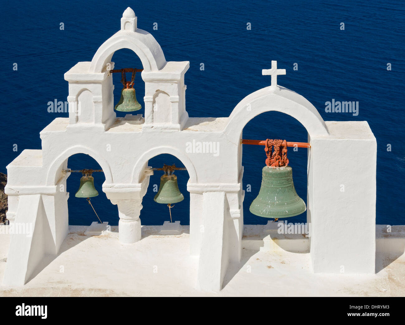 Bells of Greek Orthodox Church, Oia, Santorini Stock Photo