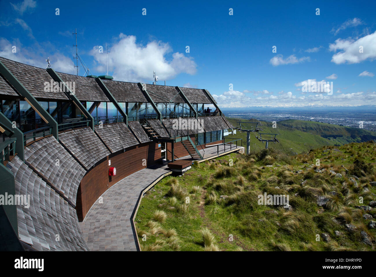 Top station at Christchurch Gondola, Port Hills, Christchurch, Canterbury, South Island, New Zealand Stock Photo