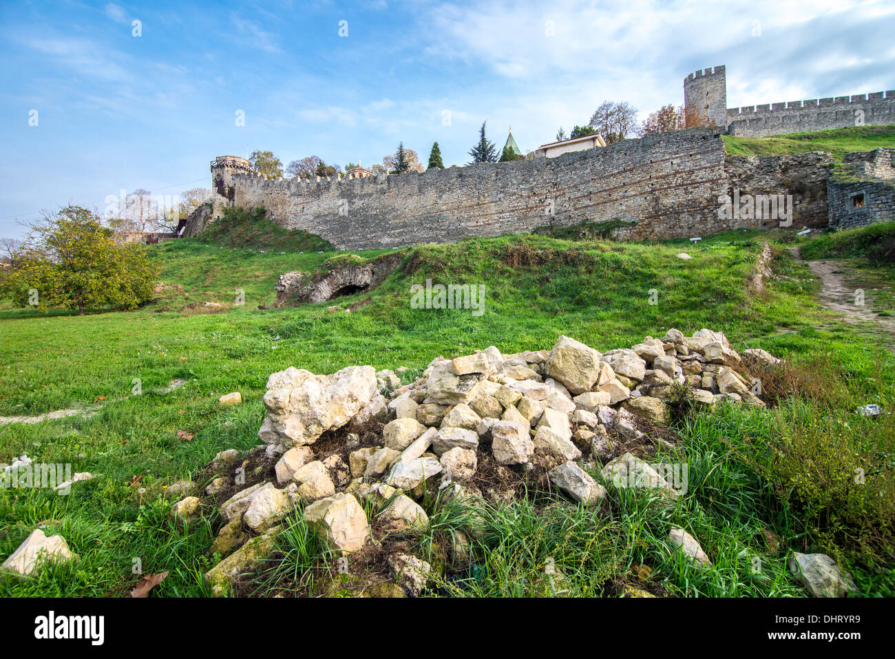 Kalemegdan fortress with ruins in fron of view. Belgrade. Stock Photo