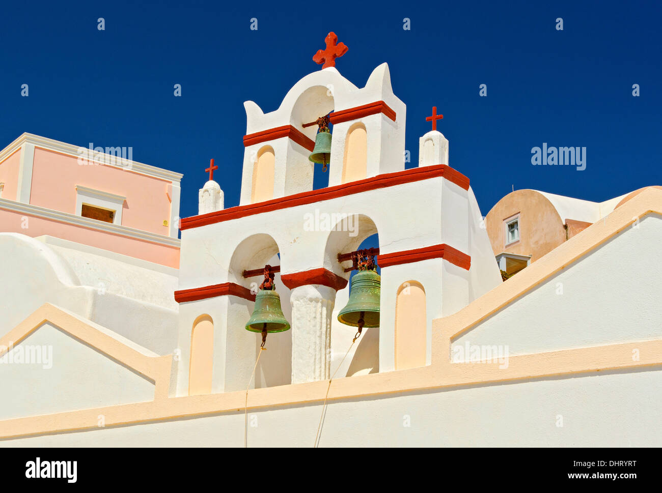 Bells of Greek Orthodox Church, Oia, Santorini Stock Photo