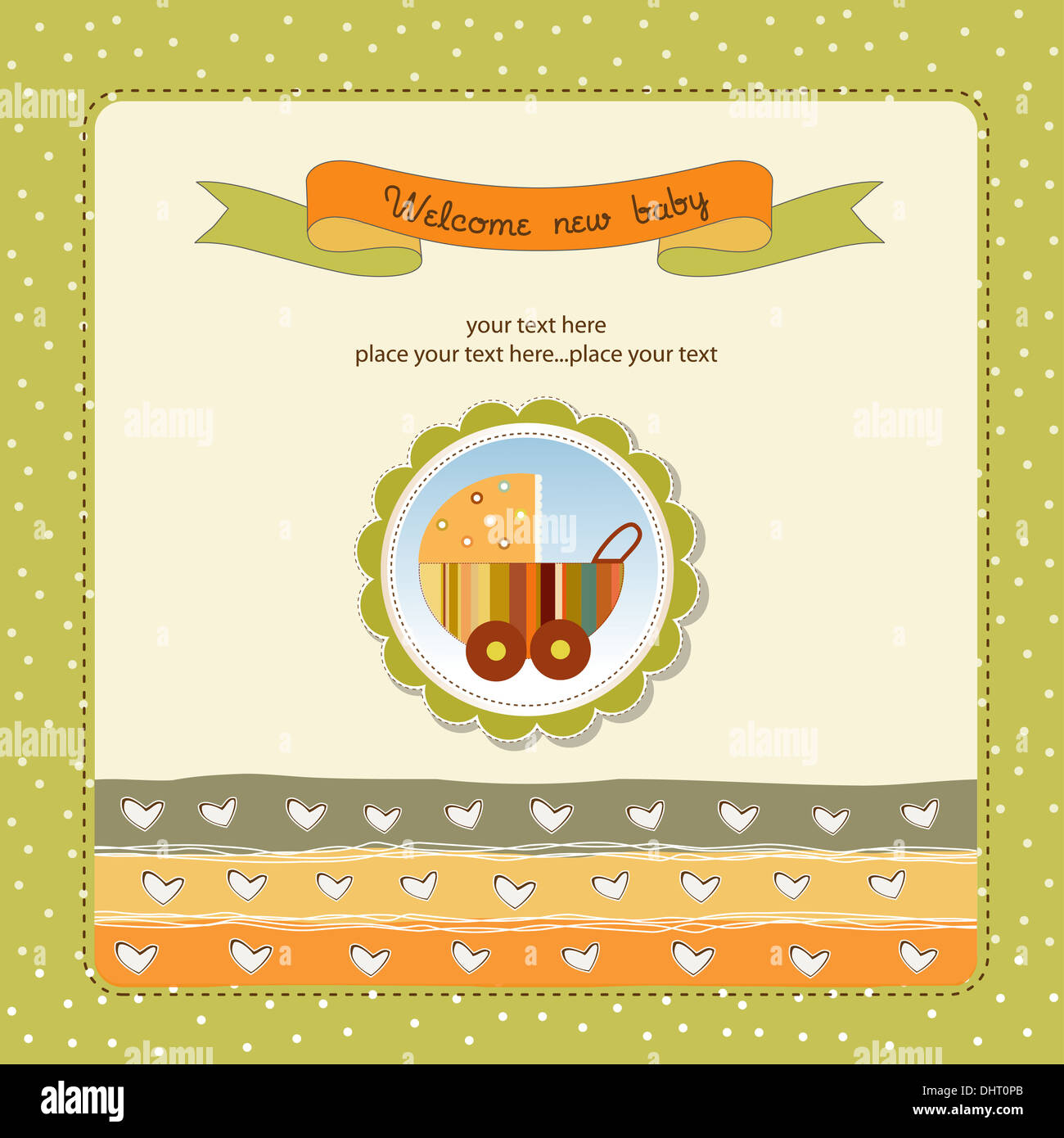 baby shower card with cute stroller, vector format Stock Photo - Alamy