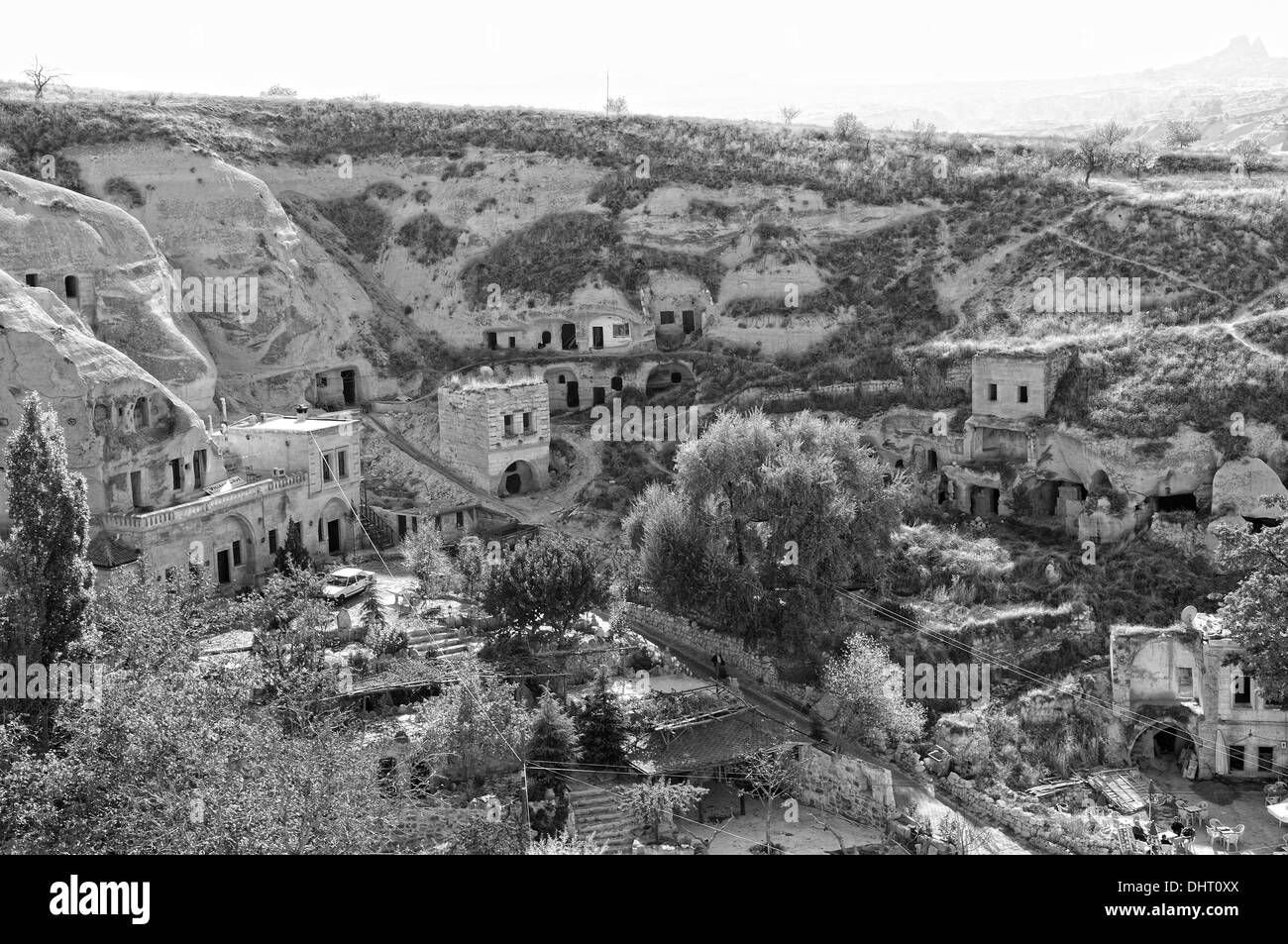 cliff dwellings inhabited in Turkey Cavusin Stock Photo