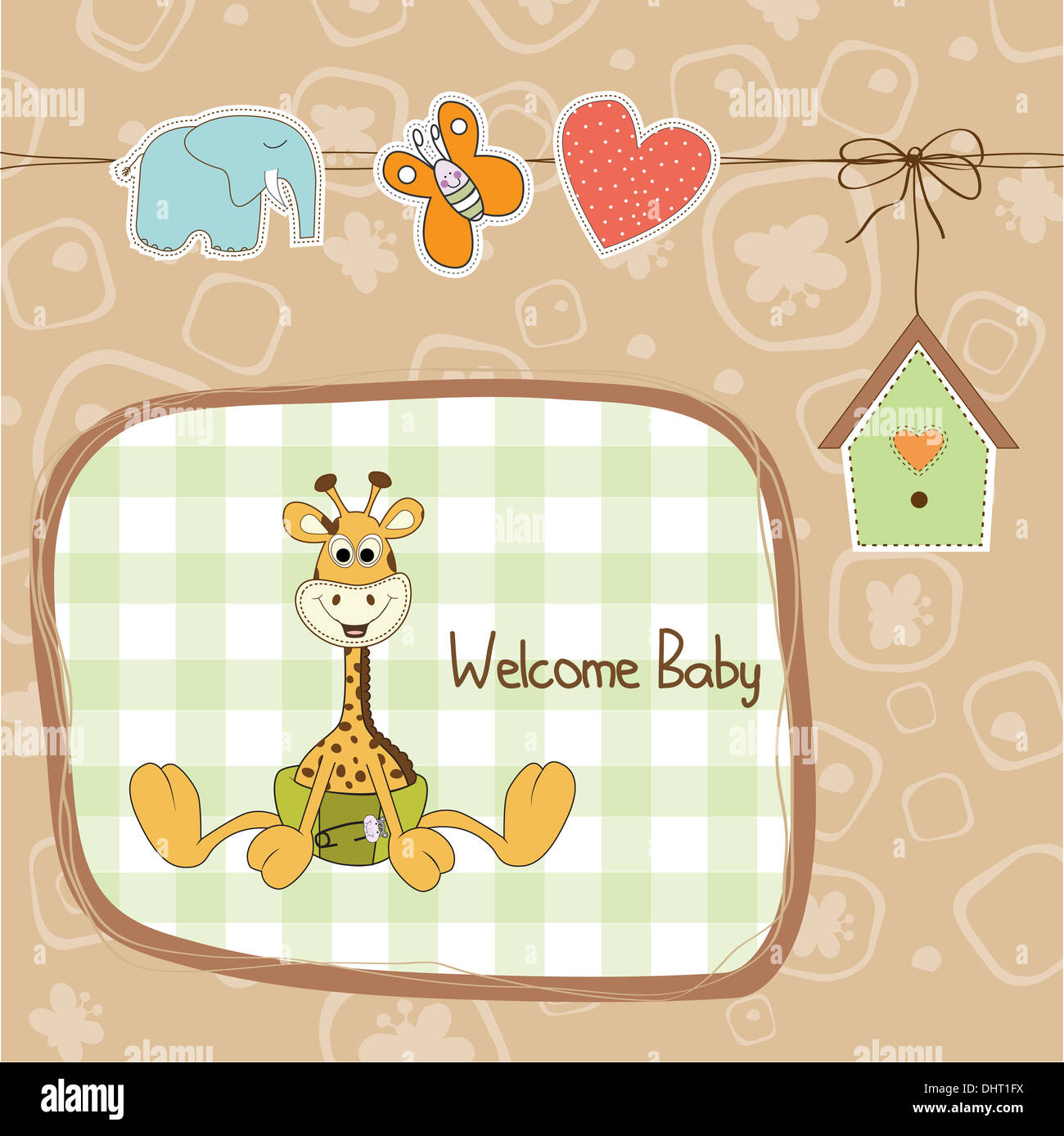 baby shower card with baby giraffe, vector illustration Stock Photo - Alamy