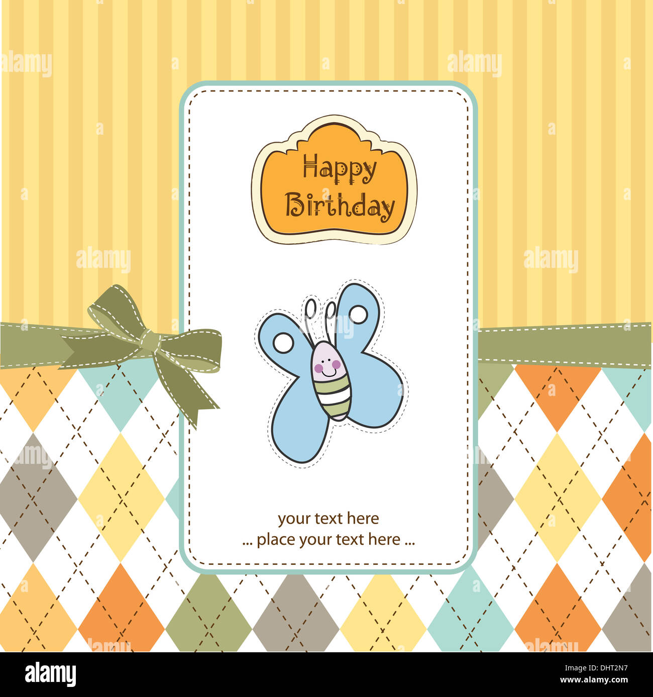 cute baby shower card with butterfly, vector illustration Stock Photo