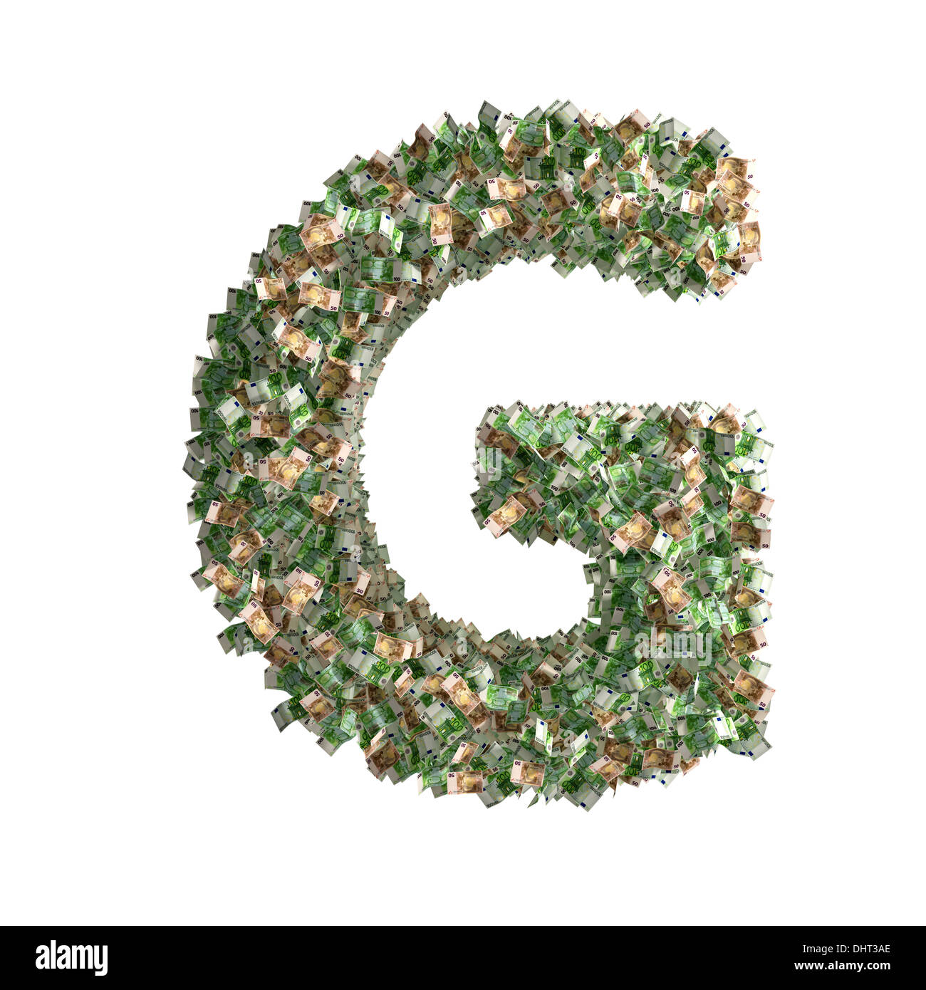 Letter G made from Euro banknotes Stock Photo