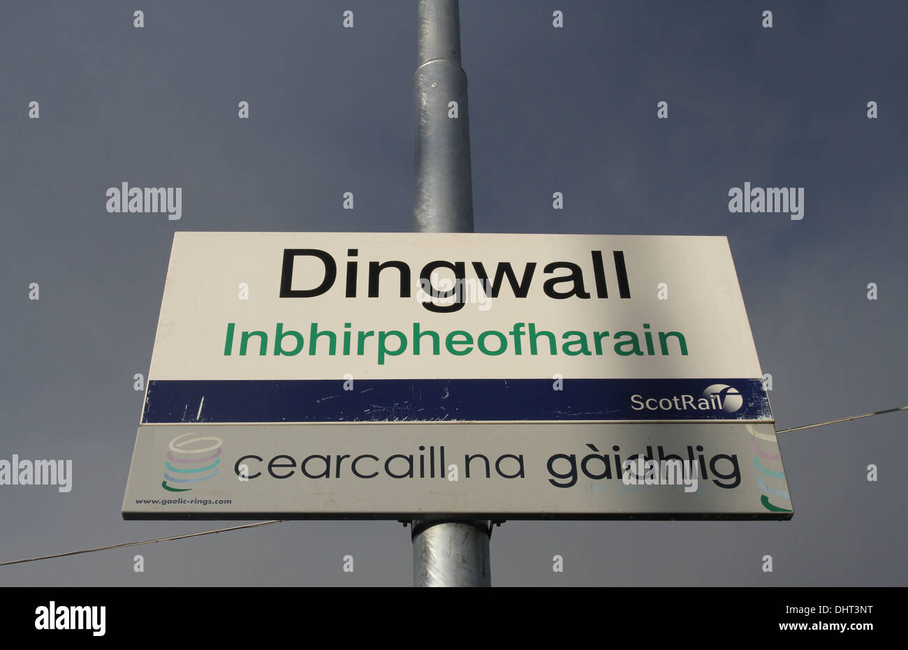 Bilingual English Gaelic sign at Dingwall railway station Scotland November 2013 Stock Photo Alamy