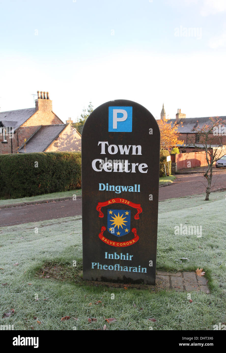 Dingwall town centre sign Scotland November 2013 Stock Photo Alamy