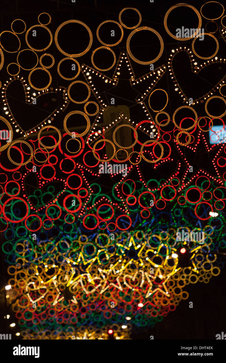 Christmas Lights designed by Agatha Ruiz de la Prada in Ortega y Gasset, Madrid Stock Photo