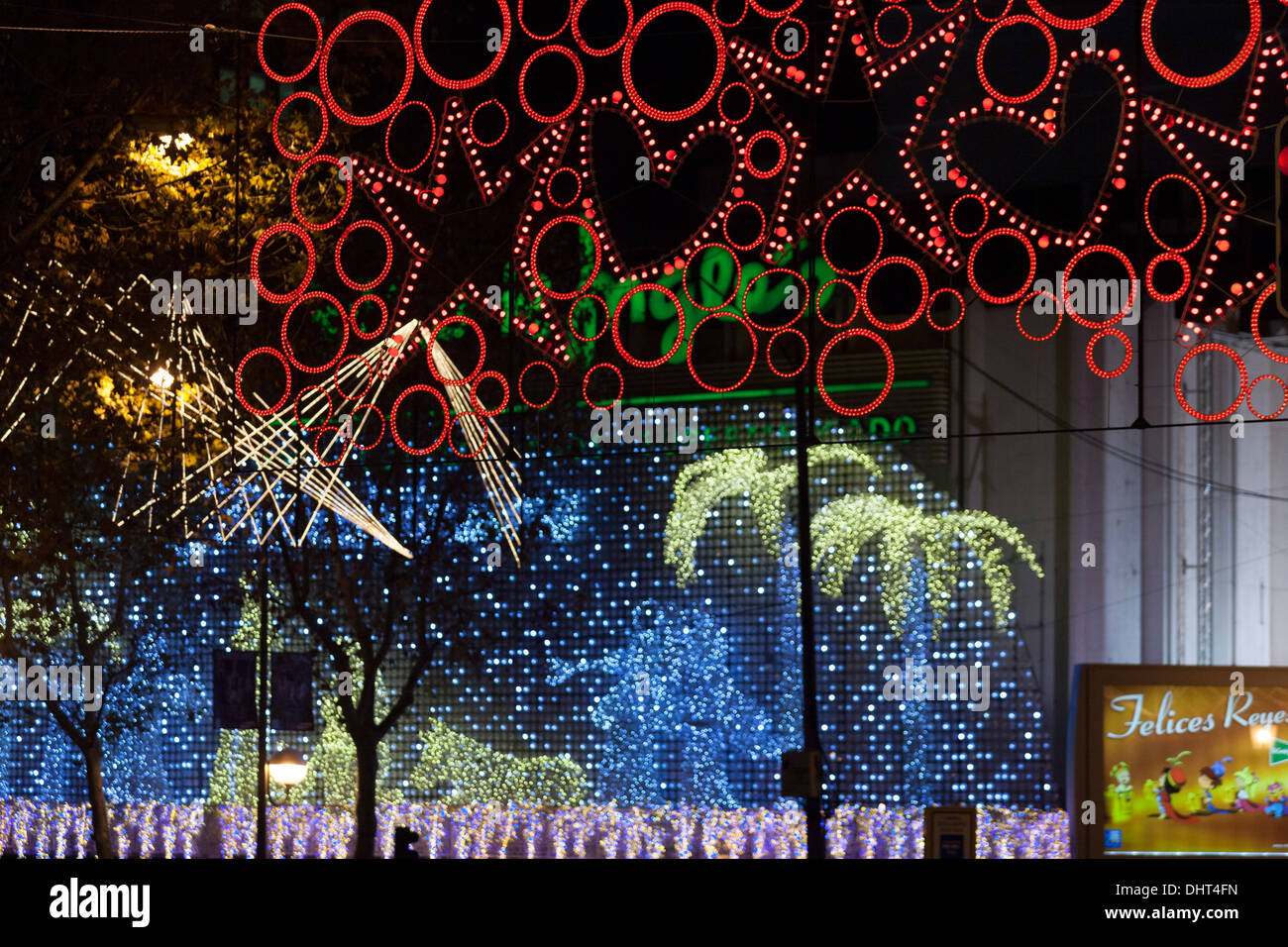Christmas Lights designed by Agatha Ruiz de la Prada in Ortega y Gasset, Madrid Stock Photo