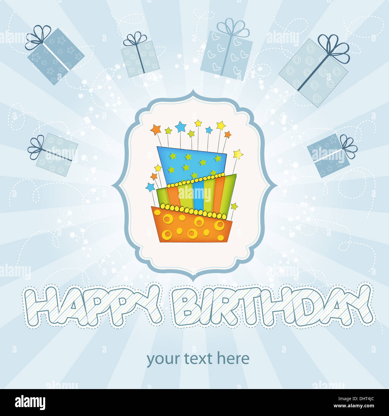 vector big birthday cake with burning candles Stock Photo - Alamy