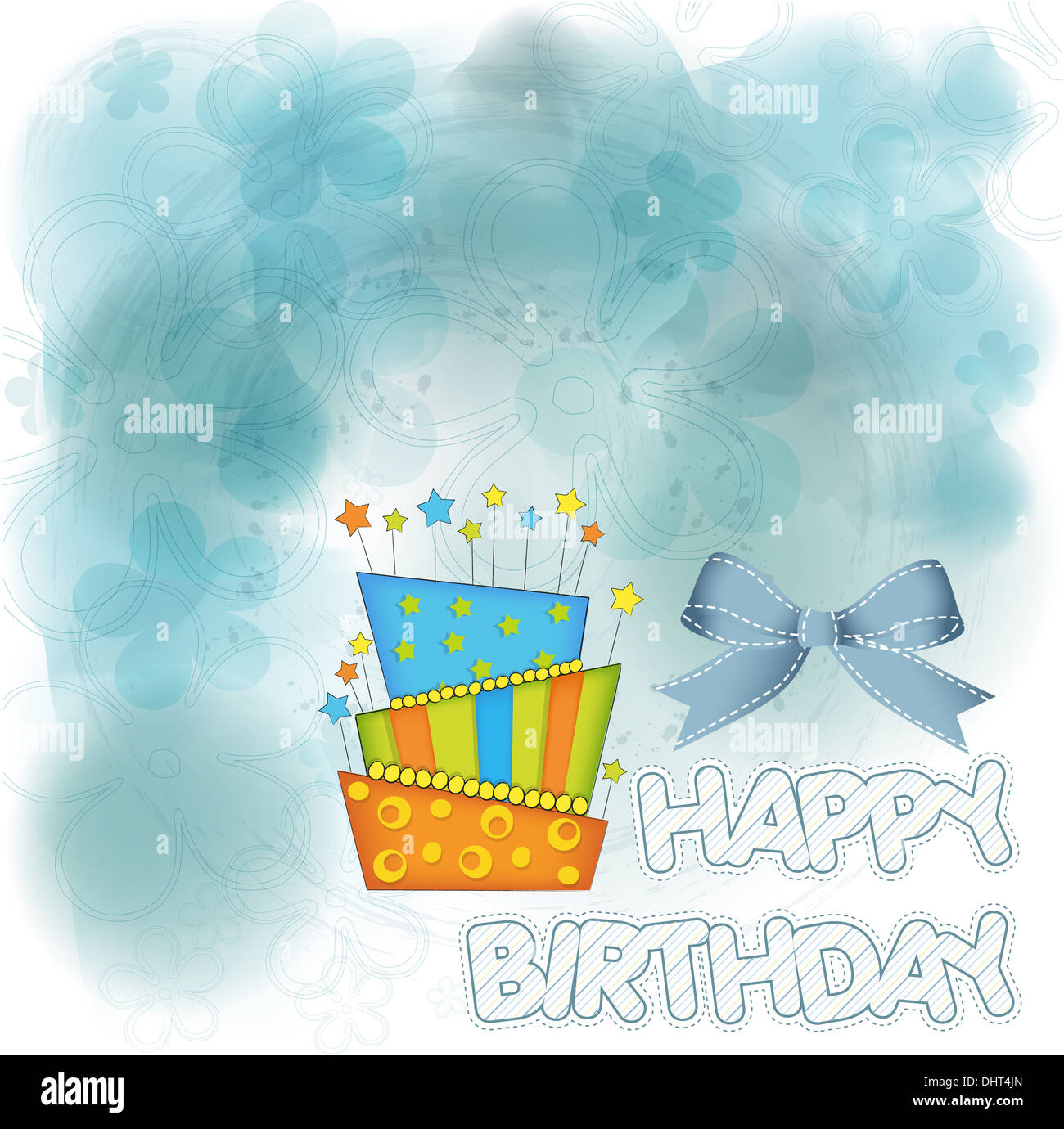 vector big birthday cake with burning candles Stock Photo - Alamy