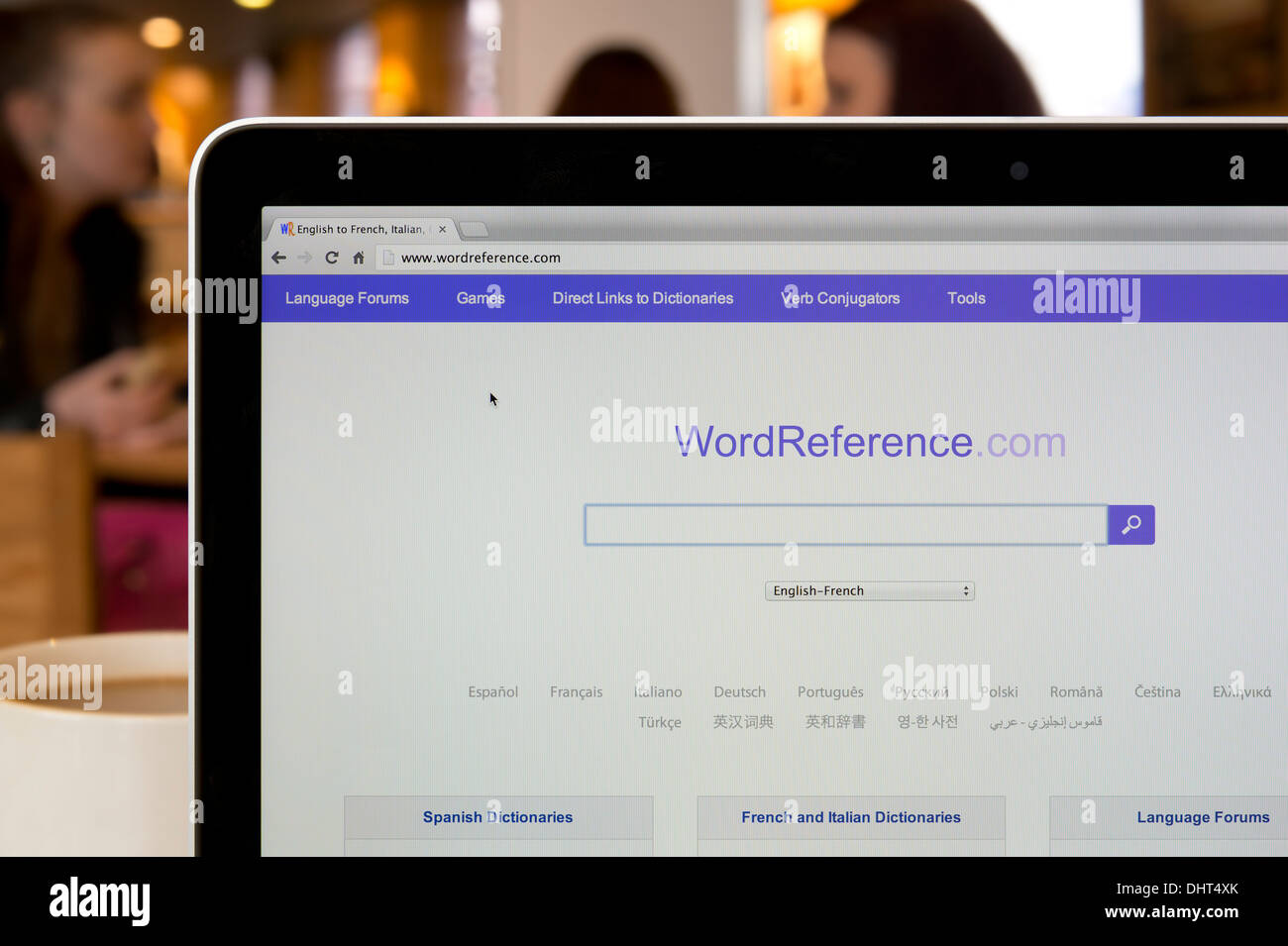 The Word Reference website shot in a coffee shop environment (Editorial use only: print, TV, e-book and editorial website). Stock Photo