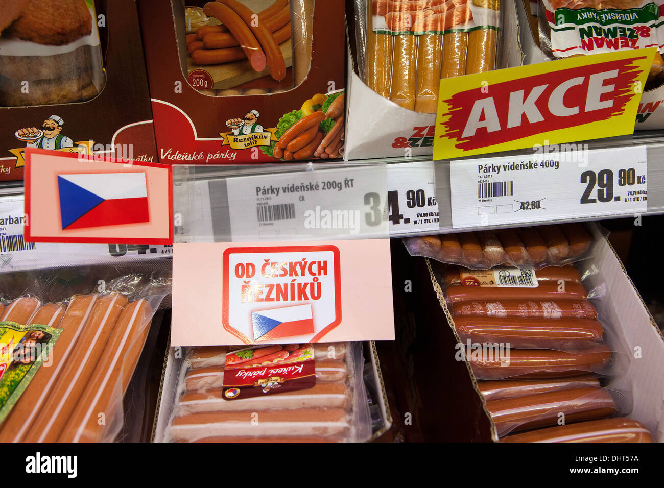 sausage packed in crates Stock Photo