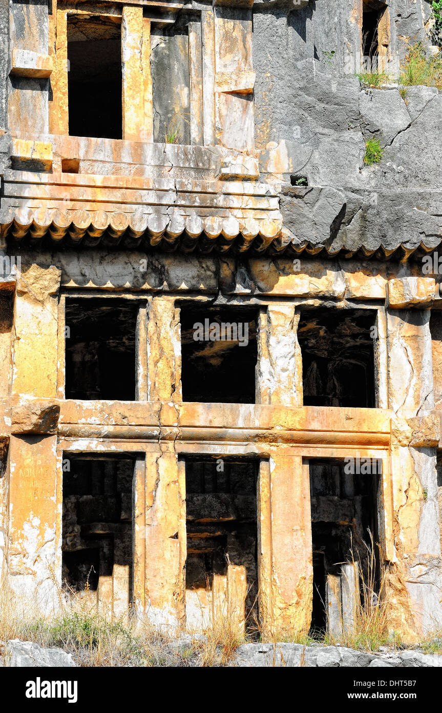 Ruin rock grave in Myra Turkey Stock Photo