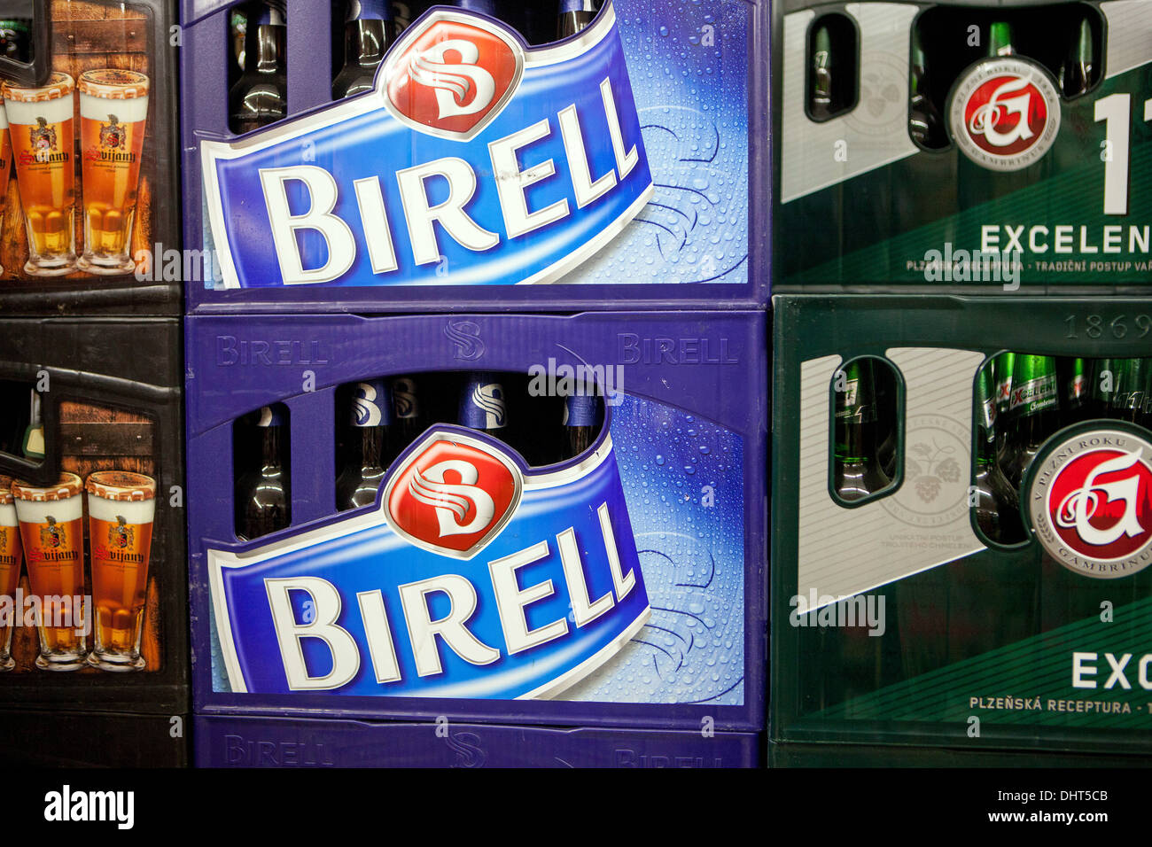 non-alcoholic beer Birell crate logo sign Czech Stock Photo