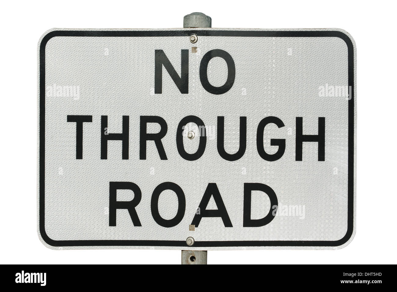 old no through road traffic sign with reflect surface isolated on a white background Stock Photo