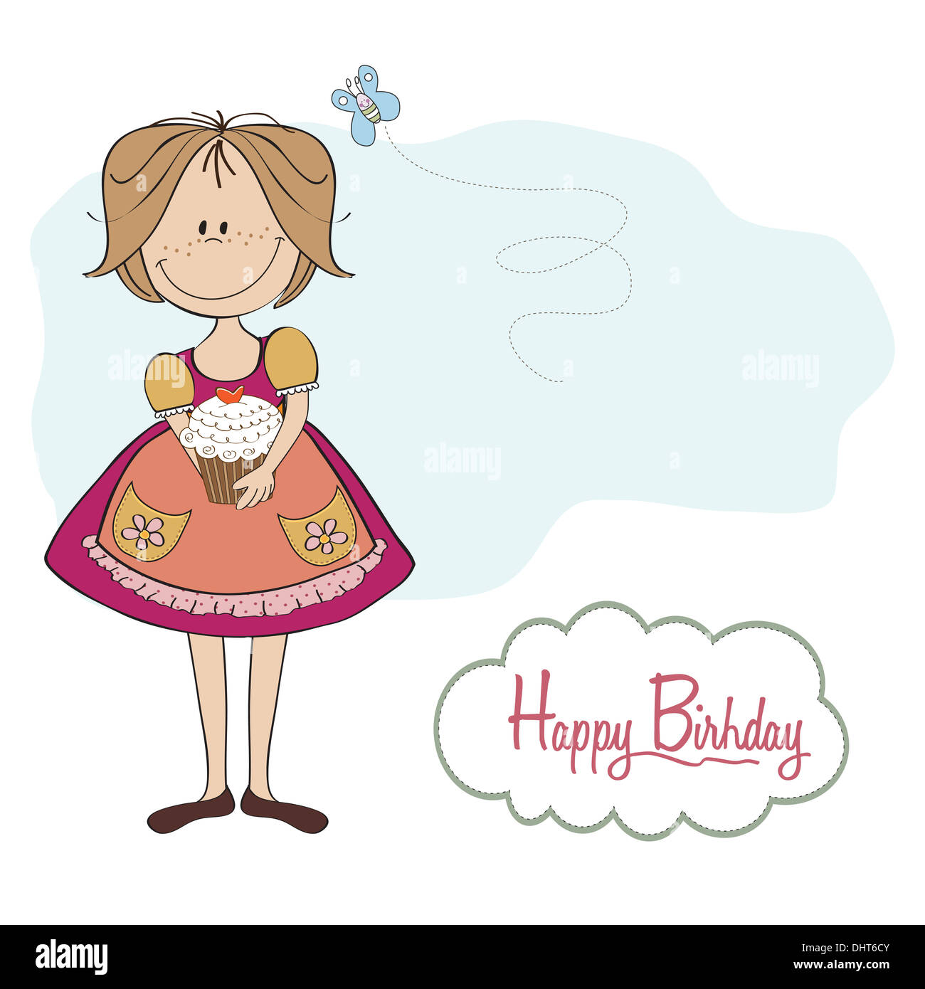 girl with birthday cake, illustration in vector format Stock Photo - Alamy