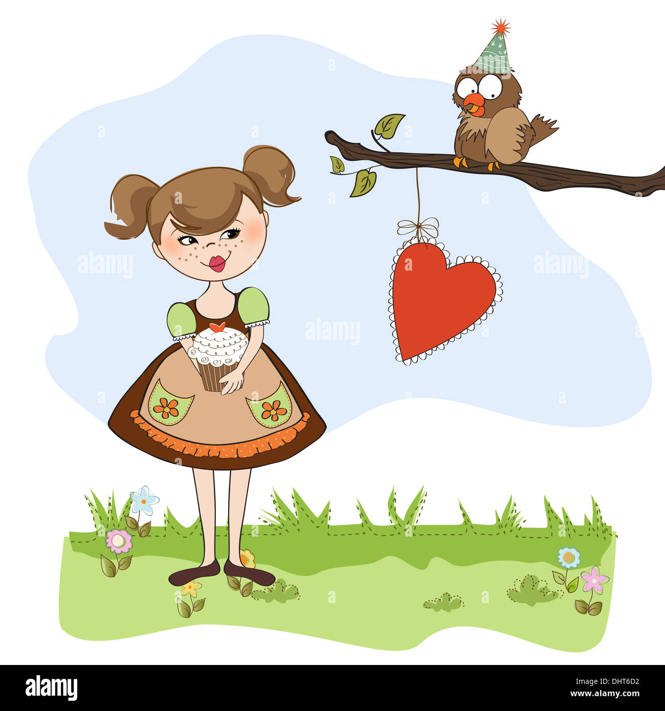girl with birthday cake, illustration in vector format Stock Photo - Alamy