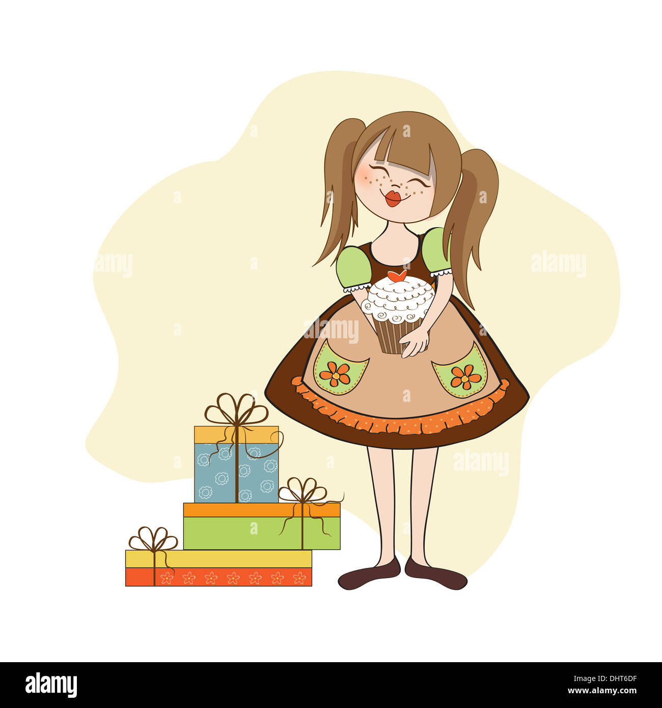 girl with birthday cake, illustration in vector format Stock Photo - Alamy