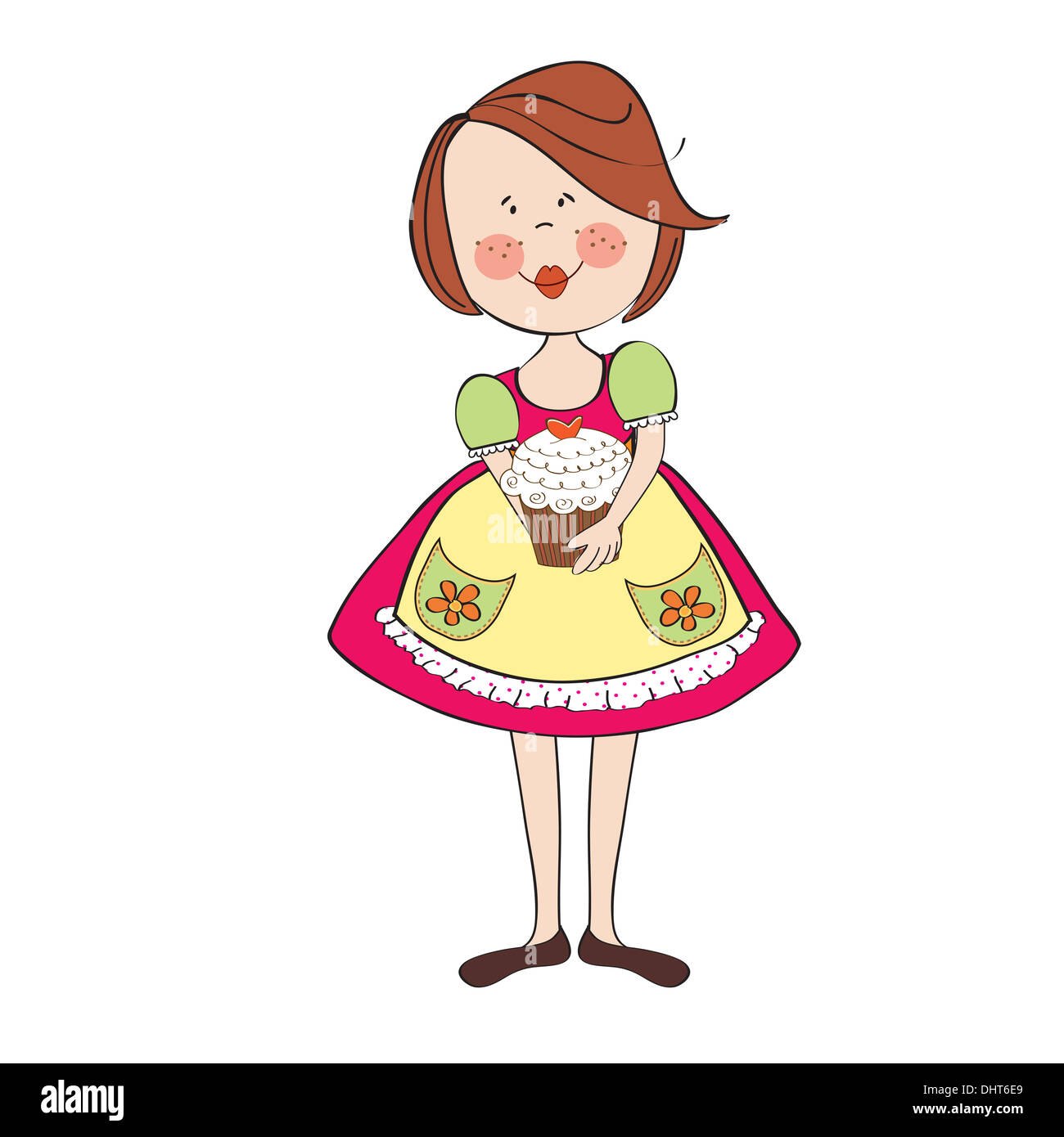 girl with birthday cake, illustration in vector format Stock Photo - Alamy