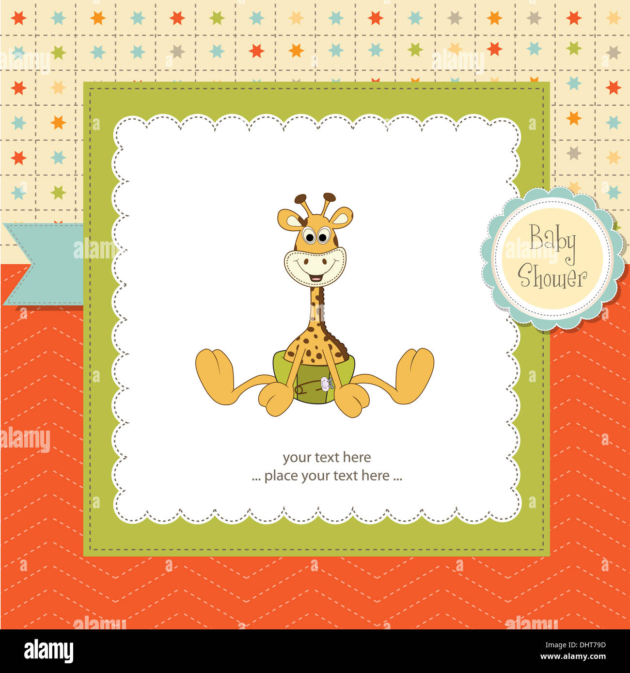 baby shower card with baby giraffe, vector illustration Stock Photo - Alamy