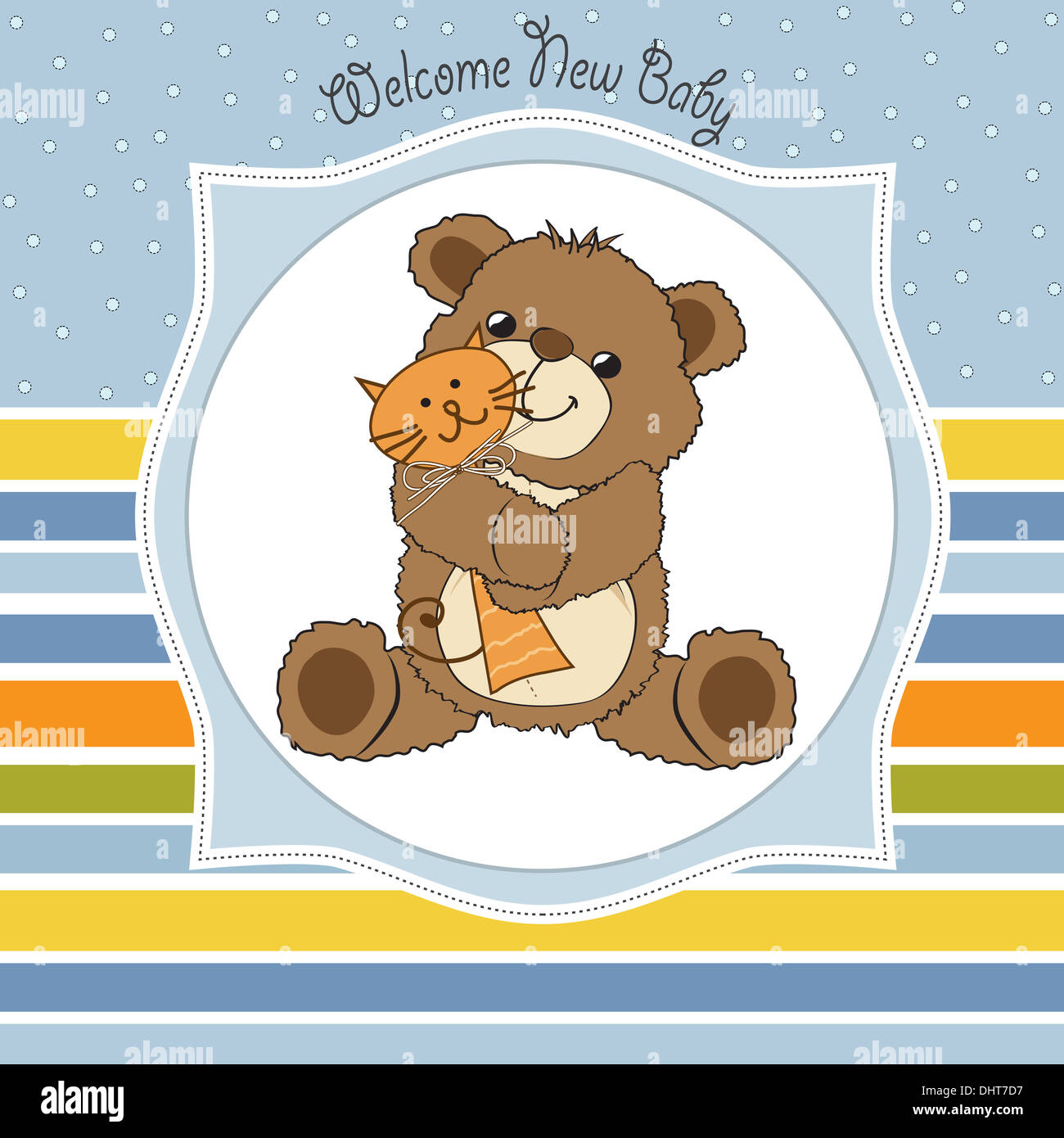 baby shower card with teddy bear and his toy, vector illustration Stock ...