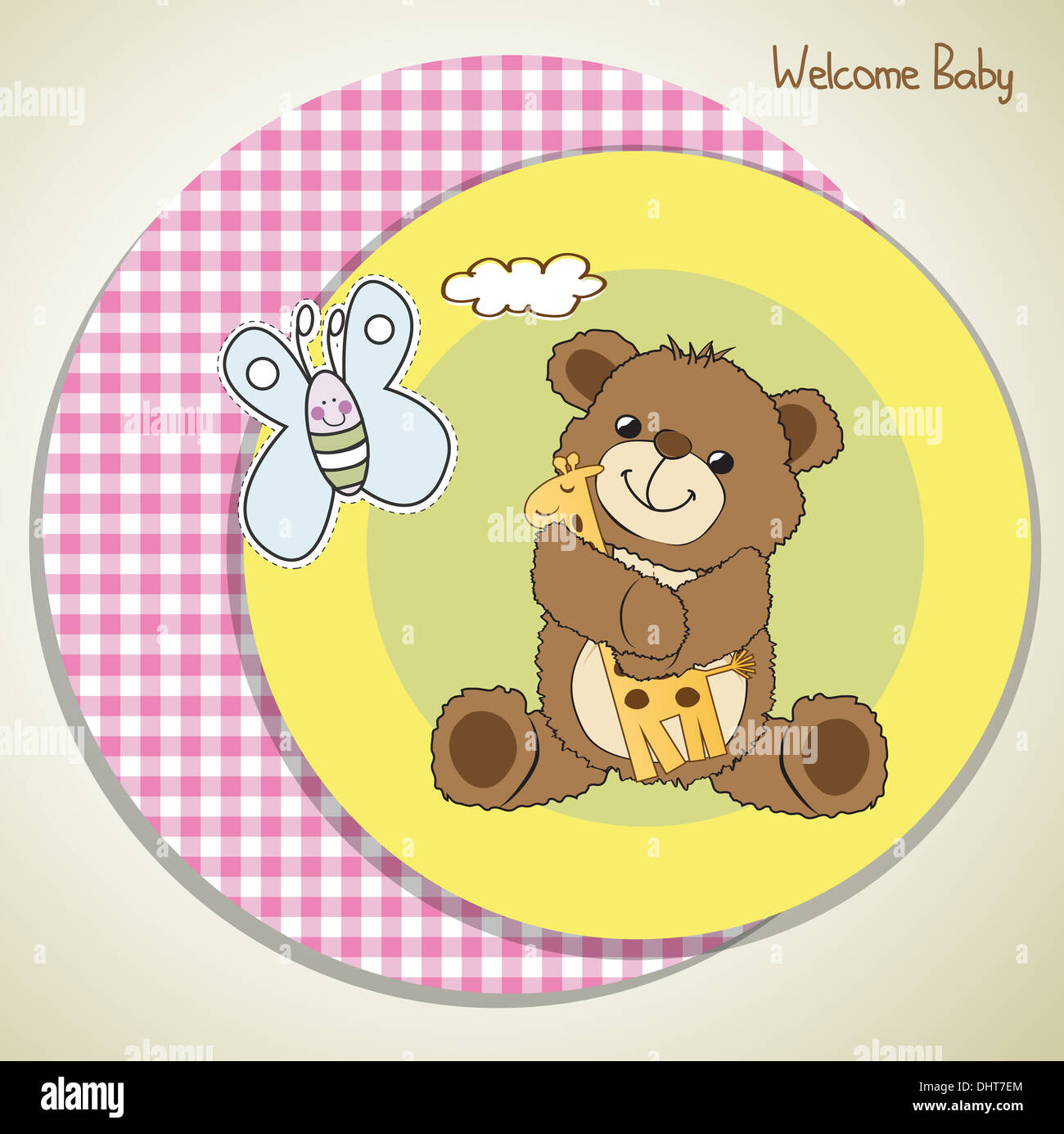 baby shower card with teddy bear and his toy, vector illustration Stock ...