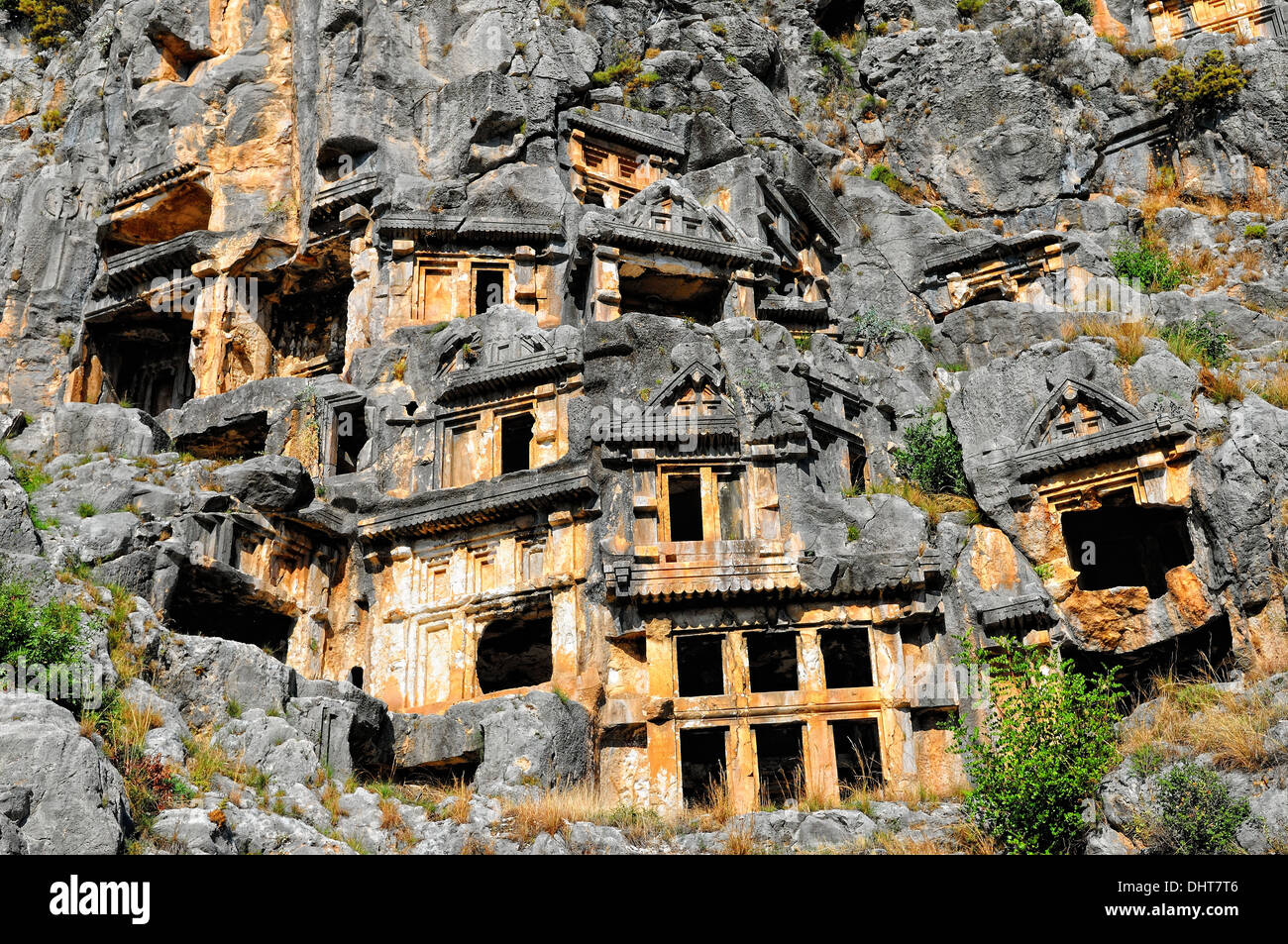 Ruins of the rock tombs in Myra Turkey Stock Photo