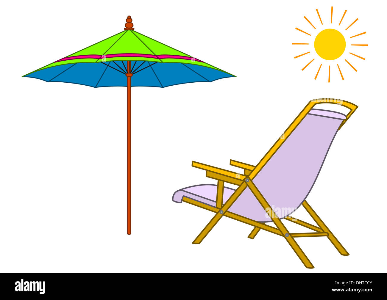 Beach chaise lounge, umbrella and sun Stock Photo Alamy